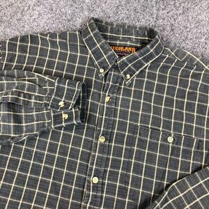 Highland Outfitters Mens Large Gray Yellow Plaid Flannel Button Down Shirt L